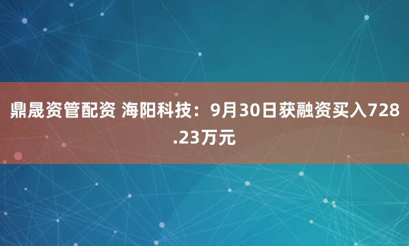 鼎晟资管配资 海阳科技：9月30日获融资买入728.23万元