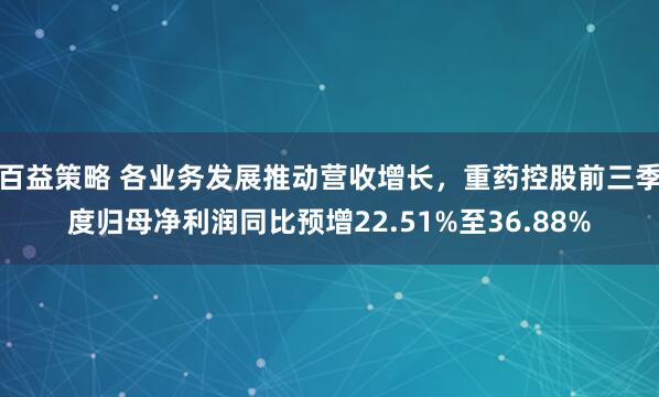 百益策略 各业务发展推动营收增长，重药控股前三季度归母净利润同比预增22.51%至36.88%
